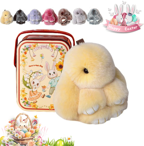 🐰Niedlicher Osterhasen-Plüsch-Schlüsselanhänger – Geschenkidee in einer Metallbox, 🎁Süße Osterüberraschung