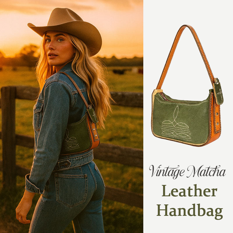 🍵 Vintage Matcha Leather Handbag