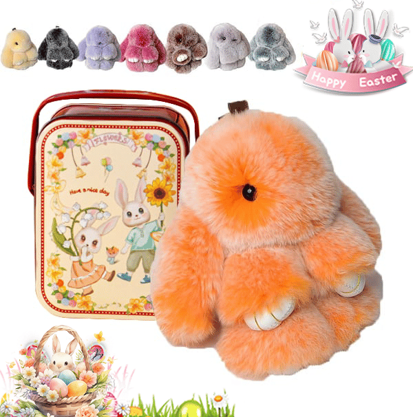 🐰Niedlicher Osterhasen-Plüsch-Schlüsselanhänger – Geschenkidee in einer Metallbox, 🎁Süße Osterüberraschung