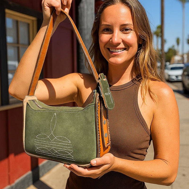 🍵 Vintage Matcha Leather Handbag