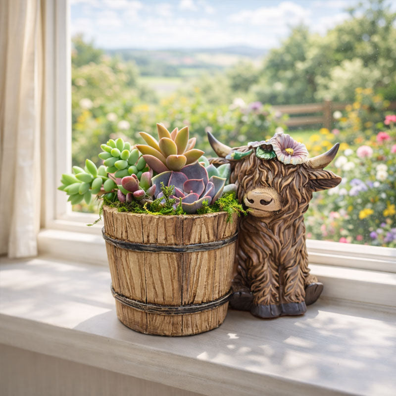 🐮🌿 BloomBuddy Hochlandrind-Sukkulenten-Pflanztopf