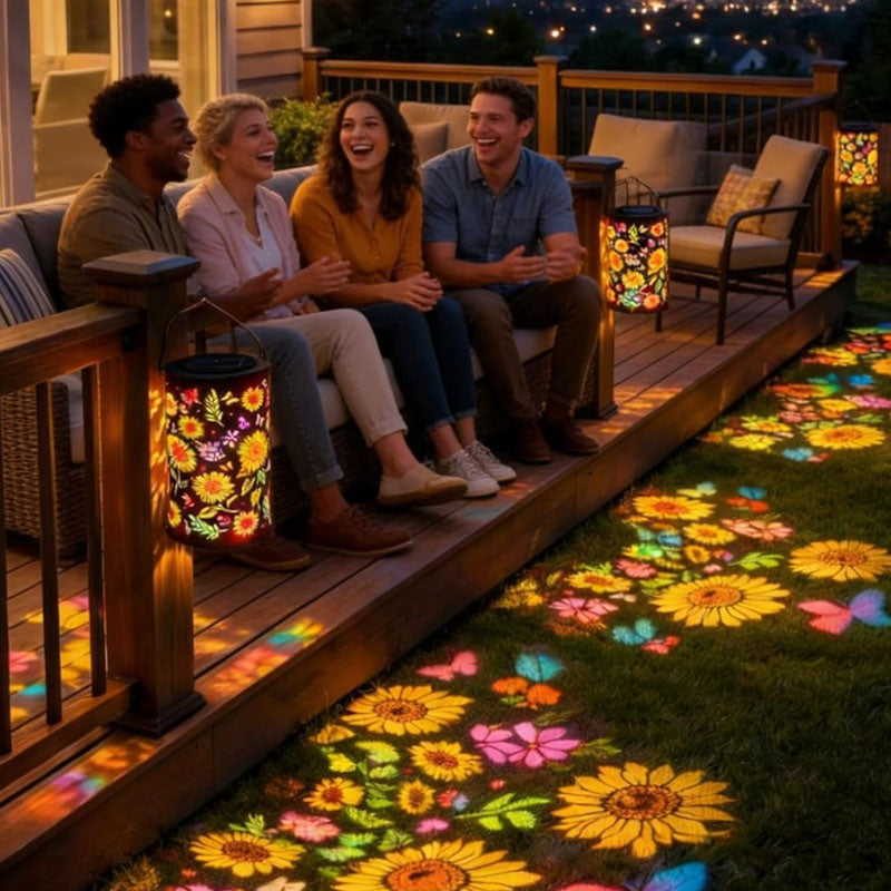 Farbenfrohe, solarbetriebene Gartenlampe mit Sonnenblumeneffekt