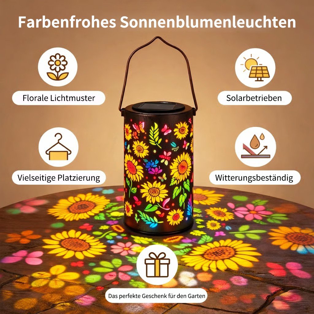 Farbenfrohe, solarbetriebene Gartenlampe mit Sonnenblumeneffekt