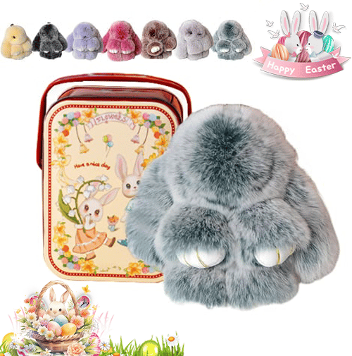 🐰Niedlicher Osterhasen-Plüsch-Schlüsselanhänger – Geschenkidee in einer Metallbox, 🎁Süße Osterüberraschung