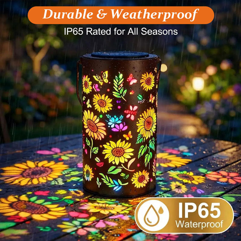 Farbenfrohe, solarbetriebene Gartenlampe mit Sonnenblumeneffekt