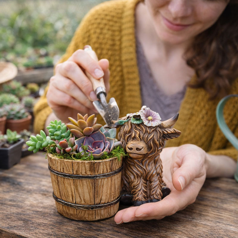 🐮🌿 BloomBuddy Hochlandrind-Sukkulenten-Pflanztopf