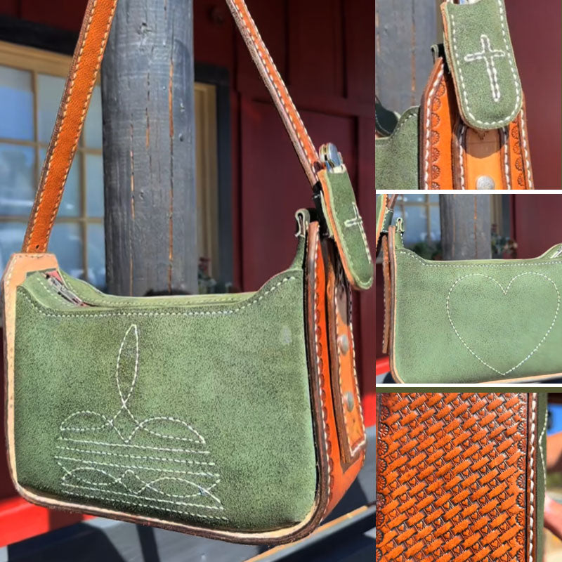 🍵 Vintage Matcha Leather Handbag