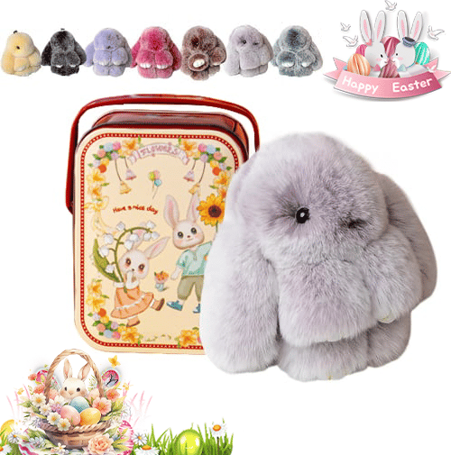 🐰Niedlicher Osterhasen-Plüsch-Schlüsselanhänger – Geschenkidee in einer Metallbox, 🎁Süße Osterüberraschung