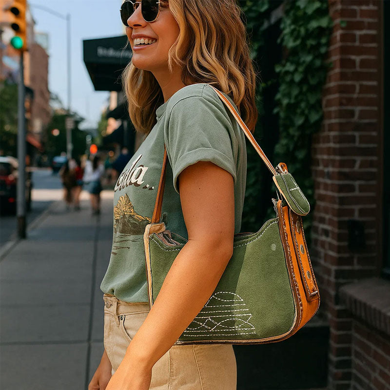 🍵 Vintage Matcha Leather Handbag