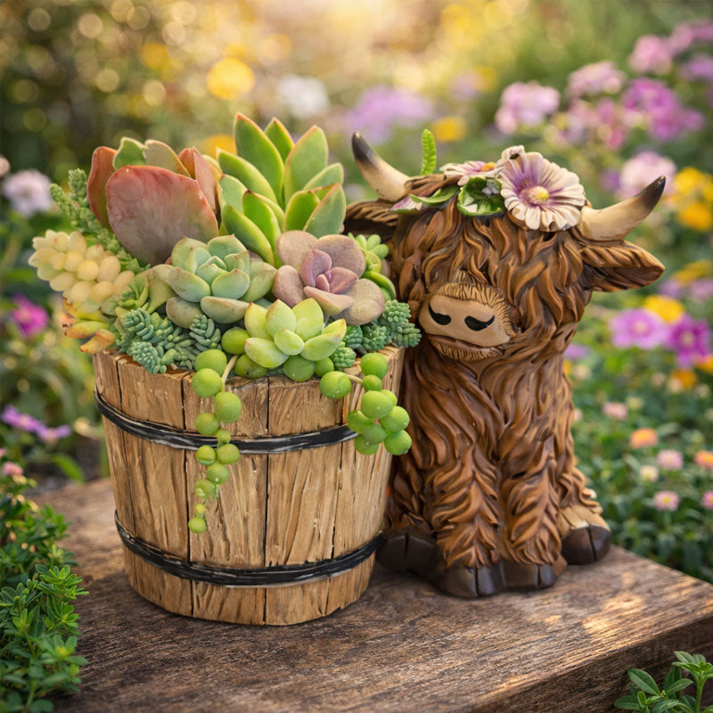 🐮🌿 BloomBuddy Hochlandrind-Sukkulenten-Pflanztopf