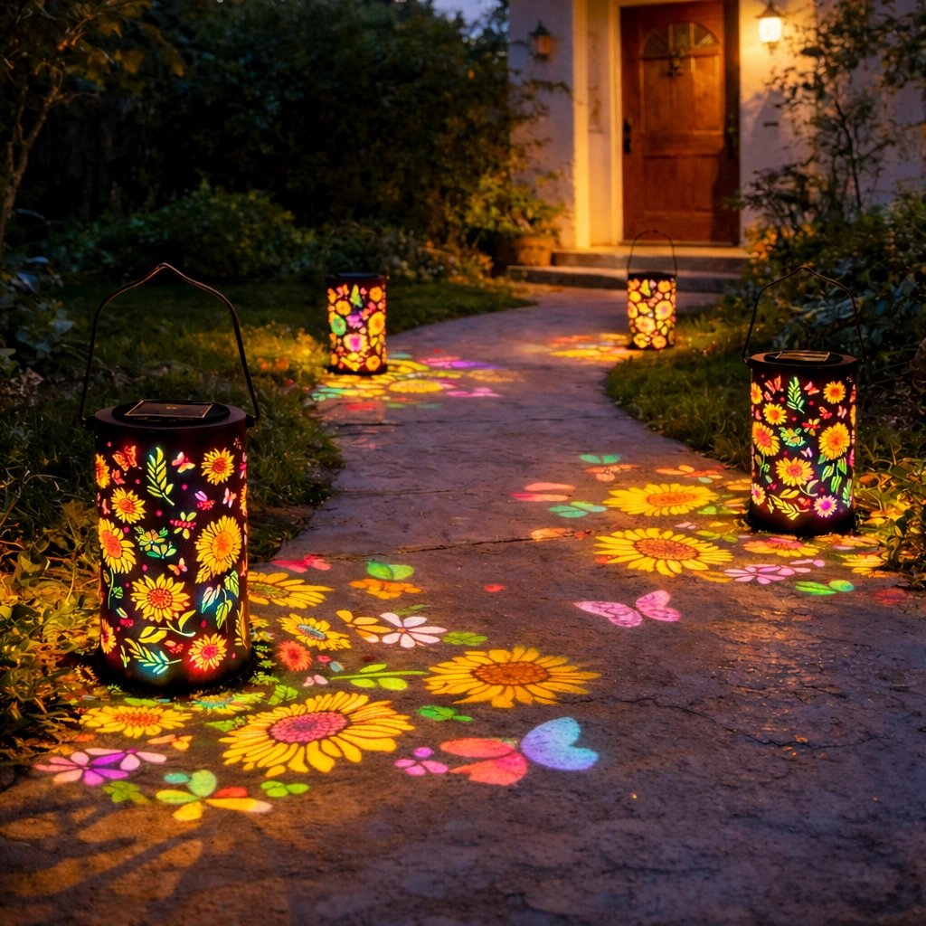 Farbenfrohe, solarbetriebene Gartenlampe mit Sonnenblumeneffekt