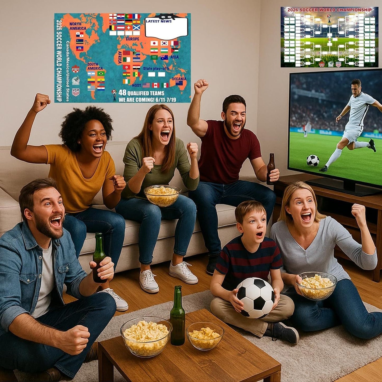 Fußball-Weltmeisterschaft 2026: Spielplan-Poster & Präsentation der Finalrunde mit 48 Mannschaften, 2-in-1-Funktionsposter
