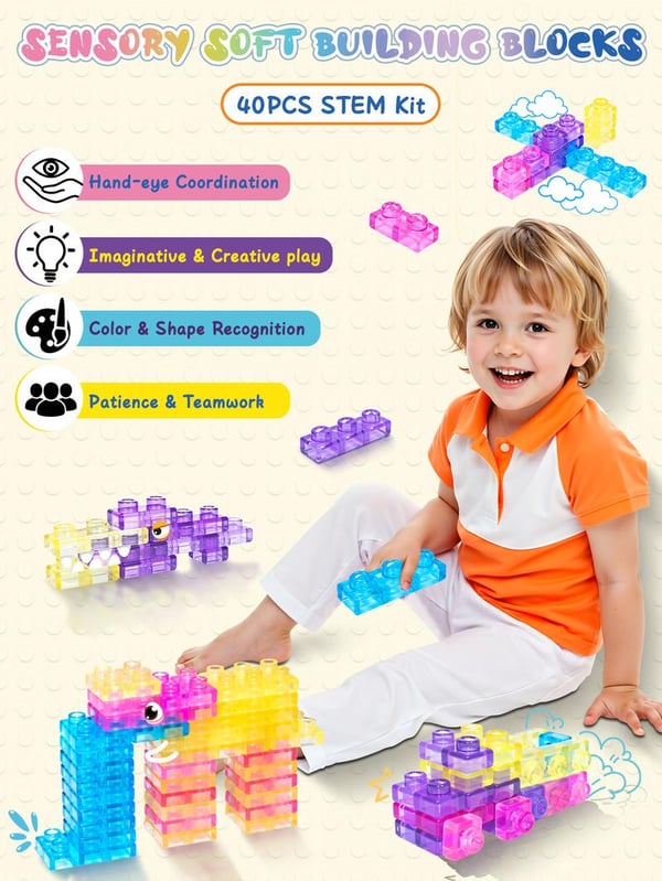 🌟GUMMY BLOC: 40-teilige Montessori-Sinnesbausteine aus weichem Material