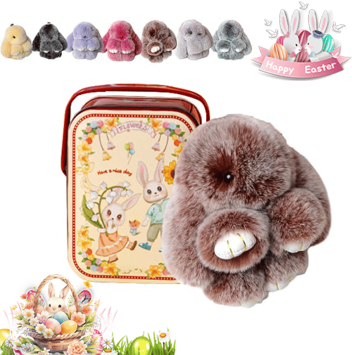 🐰Niedlicher Osterhasen-Plüsch-Schlüsselanhänger – Geschenkidee in einer Metallbox, 🎁Süße Osterüberraschung