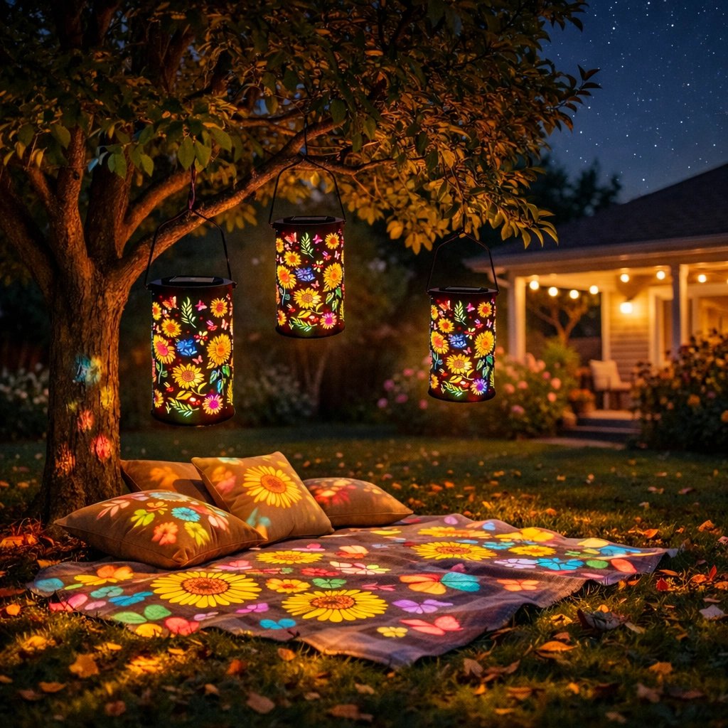 Farbenfrohe, solarbetriebene Gartenlampe mit Sonnenblumeneffekt